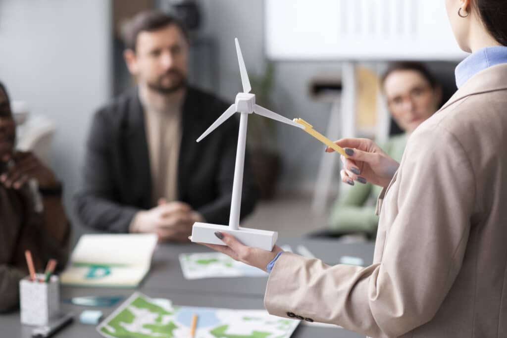 Presentation of a wind turbine model at a professional meeting